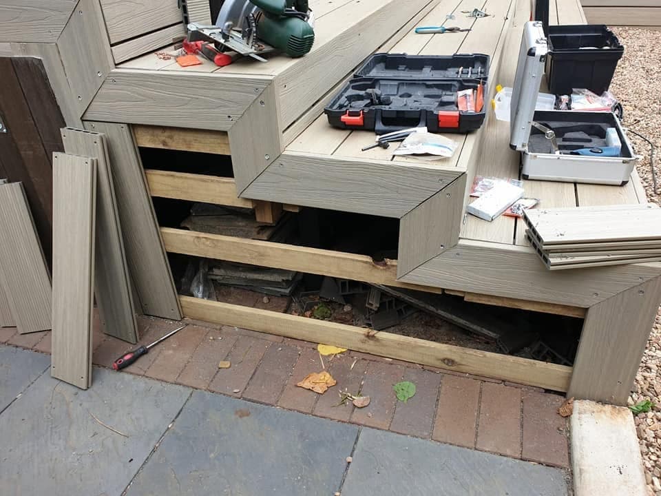 Decking steps and fascia with finishing work still underway